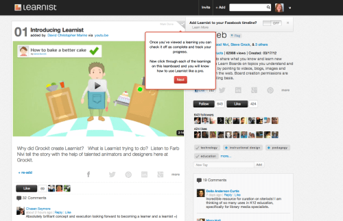 Screenshot of explanation of progressing through learnist