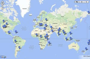 Map of cultures that recognize more than two genders. The map shows abou 40 markers.
